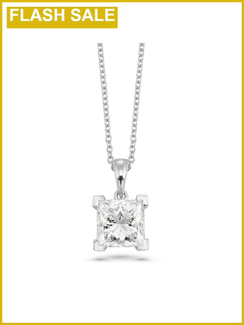 14K White Gold Lab Grown Diamond Pendant Necklace Princess Cut Solitaire
